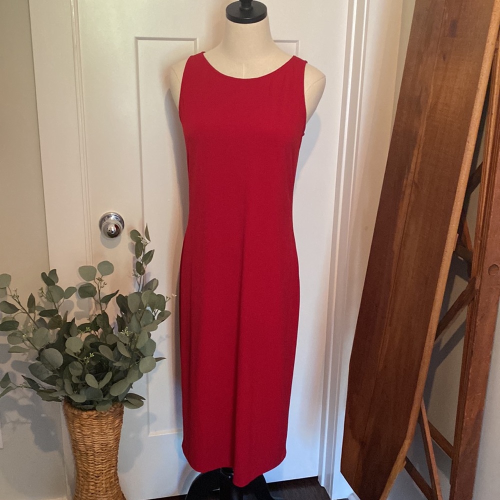 Norma Kamali Timeless Red polyester blend M fitted sleeveless tank midi dress